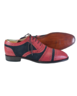 Handcrafted Red & Black Leather & Suede Cap Toe Brogue Oxford Shoes | Elegant Men's Two-Tone Lace-Up Dress Footwear - Image 5