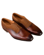 Handcrafted Brown Leather & Suede Oxford Brogue Derby Shoes | Elegant Men's Lace-Up Dress Shoes - Image 5
