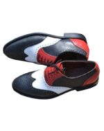 Handcrafted White & Red Leather Wing Tip Brogue Oxford Shoes | Elegant Men's Two-Tone Lace-Up Dress Footwear - Image 2