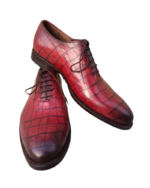Handcrafted Burgundy Alligator Textured Leather Oxford Shoes | Elegant Hand-Painted Men's Lace-Up Dress Footwear - Image 5