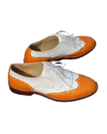 Handmade White & Tan Color Genuine Leather Lace Up Hand Painted Fringed Leather Wing Tip Brogue's Oxfords Dress Shoes - Image 4