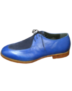 Handcrafted Blue & Black Leather & Suede Fringed Oxford Shoes | Elegant Hand-Painted Men's Lace-Up Dress Footwear - Image 6