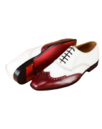 Handcrafted White & Burgundy Leather Wing Tip Oxford Shoes | Elegant Hand-Painted Men's Lace-Up Dress Footwear - Image 5