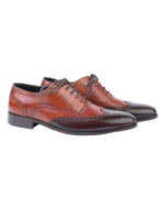 Handcrafted Black & Burgundy Leather Wing Tip Brogue Oxford Shoes | Elegant Men's Two-Tone Lace-Up Dress Footwear - Image 5