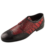 Handcrafted Black & Burgundy Crocodile Textured Leather Wing Tip Brogue Oxford Shoes | Elegant Hand-Painted Men's Lace-Up Dress Footwear - Image 2