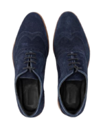 Handcrafted Navy Blue Suede Wing Tip Brogue Shoes | Elegant Men's Lace-Up Dress Footwear - Image 3