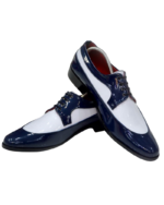Handcrafted White & Blue Patent Leather Round Toe Shoes | Elegant Men's Lace-Up Dress Footwear - Image 5