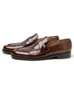Handmade Brown Leather Loafers for Men – Genuine Calf Leather Slip-On Shoes | Sizes 7-14 - Image 5