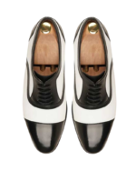 Handcrafted White & Black Leather Cap Toe Oxford Shoes | Elegant Men's Lace-Up Dress Footwear - Image 5