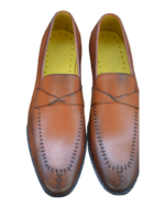 Handmade Tan Brown Color Original Calf Leather Scissor Cut Butterfly Loafers Slip-On Dress Shoes - Image 6