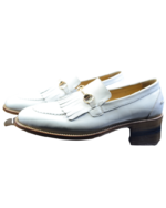 Handmade White Color Original Calf Leather Horse Bit Fringed Leather Beard Loafers Slip-On Dress Shoes - Image 6