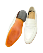 Handmade White Color Genuine Leather Apron Toe Loafers Dress Shoes - Image 2