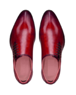 Handcrafted Burgundy Leather Whole Cut Side Lace-Up Oxford Shoes | Elegant Men's Dress Footwear - Image 4