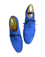 Handcrafted Blue Suede Wing Tip Brogue Oxford Shoes | Elegant Men's Lace-Up Dress Footwear - Image 5