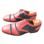 Handcrafted Red & Black Leather & Suede Cap Toe Brogue Oxford Shoes | Elegant Men's Two-Tone Lace-Up Dress Footwear