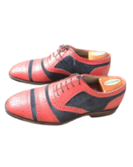 Handcrafted Red & Black Leather & Suede Cap Toe Brogue Oxford Shoes | Elegant Men's Two-Tone Lace-Up Dress Footwear