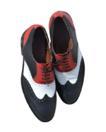 Handcrafted White & Red Leather Wing Tip Brogue Oxford Shoes | Elegant Men's Two-Tone Lace-Up Dress Footwear - Image 3