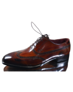 Handcrafted Chocolate Brown Leather Wing Tip Brogue Oxford Shoes | Elegant Hand-Painted Men's Lace-Up Dress Footwear - Image 6