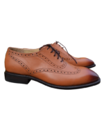 Handcrafted Tan Leather Wing Tip Oxford Shoes | Elegant Hand-Painted Men's Lace-Up Dress Footwear - Image 3