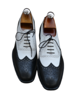 Handcrafted White & Black Leather Wing Tip Brogue Oxford Shoes | Elegant Men's Two-Tone Lace-Up Dress Footwear - Image 6