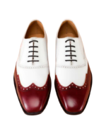 Handcrafted White & Burgundy Leather Wing Tip Oxford Shoes | Elegant Hand-Painted Men's Lace-Up Dress Footwear - Image 6
