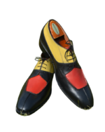 Handmade Triple Tone Genuine Leather Lace-Up Hand-Painted Split Toe Oxford Dress Shoes - Image 4