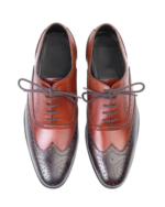 Handcrafted Black & Burgundy Leather Wing Tip Brogue Oxford Shoes | Elegant Men's Two-Tone Lace-Up Dress Footwear - Image 4