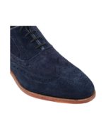 Handcrafted Navy Blue Suede Wing Tip Brogue Shoes | Elegant Men's Lace-Up Dress Footwear - Image 4