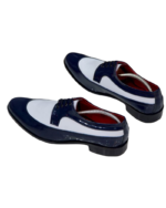 Handcrafted White & Blue Patent Leather Round Toe Shoes | Elegant Men's Lace-Up Dress Footwear - Image 6