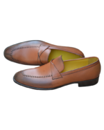 Handmade Tan Brown Color Original Calf Leather Scissor Cut Butterfly Loafers Slip-On Dress Shoes - Image 2