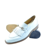 Handmade White Color Original Calf Leather Horse Bit Fringed Leather Beard Loafers Slip-On Dress Shoes - Image 7