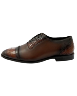 Handcrafted Chocolate Brown Alligator Textured Leather Cap Toe Oxford Shoes | Elegant Men's Lace-Up Dress Footwear - Image 5
