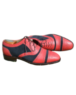 Handcrafted Red & Black Leather & Suede Cap Toe Brogue Oxford Shoes | Elegant Men's Two-Tone Lace-Up Dress Footwear - Image 7