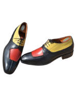 Handmade Triple Tone Genuine Leather Lace-Up Hand-Painted Split Toe Oxford Dress Shoes - Image 3