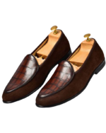 Handmade Brown Leather & Suede Loafers for Men | Premium Slip-On Shoes with Leather Sole - Image 2