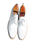 Handcrafted White Leather Wing Tip Brogue Oxford Shoes | Elegant Men's Lace-Up Dress Footwear - Image 6