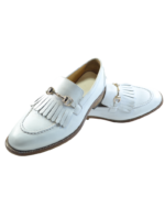 Handmade White Color Original Calf Leather Horse Bit Fringed Leather Beard Loafers Slip-On Dress Shoes - Image 2