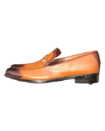 Handmade Tan Color Genuine Calf Leather Horse Bit Stylish Loafers Hand Painted Slip-On Dress Shoes - Image 2