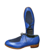 Handcrafted Blue & Black Leather & Suede Fringed Oxford Shoes | Elegant Hand-Painted Men's Lace-Up Dress Footwear - Image 3