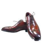Handcrafted Chocolate Brown Leather Wing Tip Brogue Oxford Shoes | Elegant Hand-Painted Men's Lace-Up Dress Footwear - Image 7