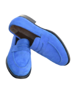 Handmade Blue Genuine Calf Leather Loafers – Premium Leather Slip-On Shoes for Men - Image 2