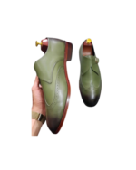 Premium Handmade Leather Wing Tip Shoes – Green Lace-Up with Leather Sole for Men | Size 7-14 - Image 2