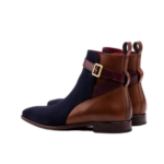 Handmade Brown & Navy Blue Color Genuine Leather & Suede Stylish Rounded Strap Jodhpurs Dress Boots