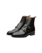 Premium Handmade Black Leather Monk Strap Boots for Men – Genuine Leather | Sizes 7-14