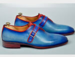 Men's Handmade Genuine Leather Monk Strap Shoes – Blue, Leather Sole, Comfortable & Durable - Image 5