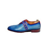Men's Handmade Genuine Leather Monk Strap Shoes – Blue, Leather Sole, Comfortable & Durable - Image 2