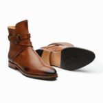 Handmade Tan Color Genuine Leather Stylish Rounded Strap Jodhpurs Dress Boots - Image 4