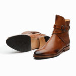 Handmade Tan Color Genuine Leather Stylish Rounded Strap Jodhpurs Dress Boots - Image 3