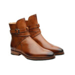 Handmade Tan Color Genuine Leather Stylish Rounded Strap Jodhpurs Dress Boots