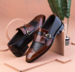 Handmade Brown Leather Monk Strap Shoes – Genuine Leather Sole | Sizes 7-14 - Image 3